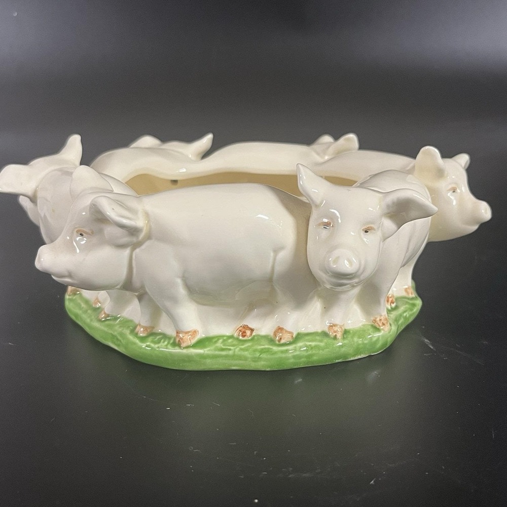 Vintage Vandor‎ Pig Planter Circle Ceramic Round 9"